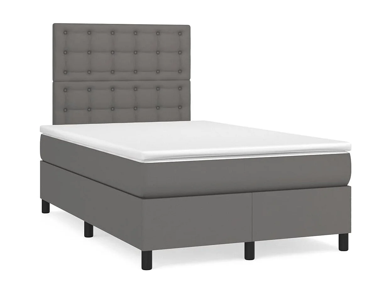 Cama box spring con colchón LED cuero sintético gris 120x190 cm