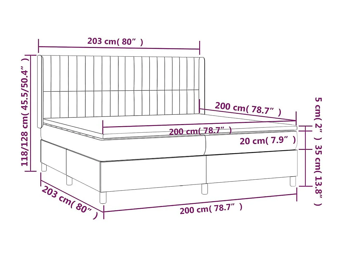 Letto a Molle Materasso e LED Marronescuro 200x200cm in Tessuto