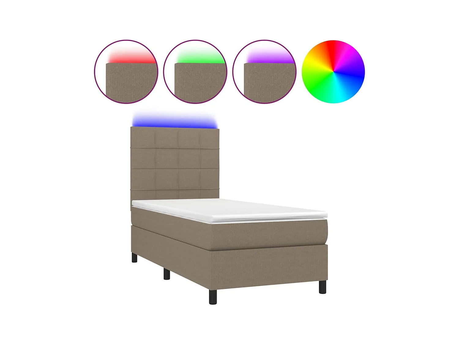 Sommier à lattes de lit et matelas et LED Taupe 100x200cm Tissu