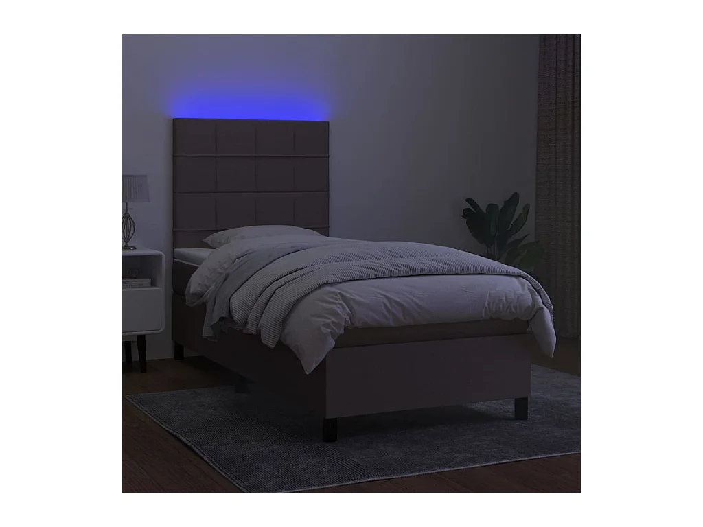 Sommier à lattes de lit et matelas et LED Taupe 100x200cm Tissu