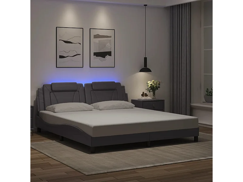 Cadre de lit avec LED sans matelas gris 180x200 cm