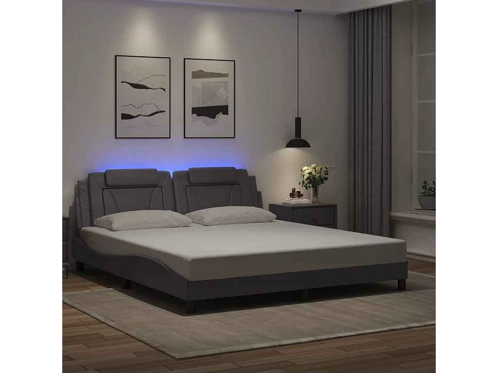 Cadre de lit avec LED sans matelas gris 180x200 cm