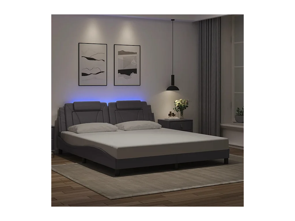 Cadre de lit avec LED sans matelas gris 180x200 cm