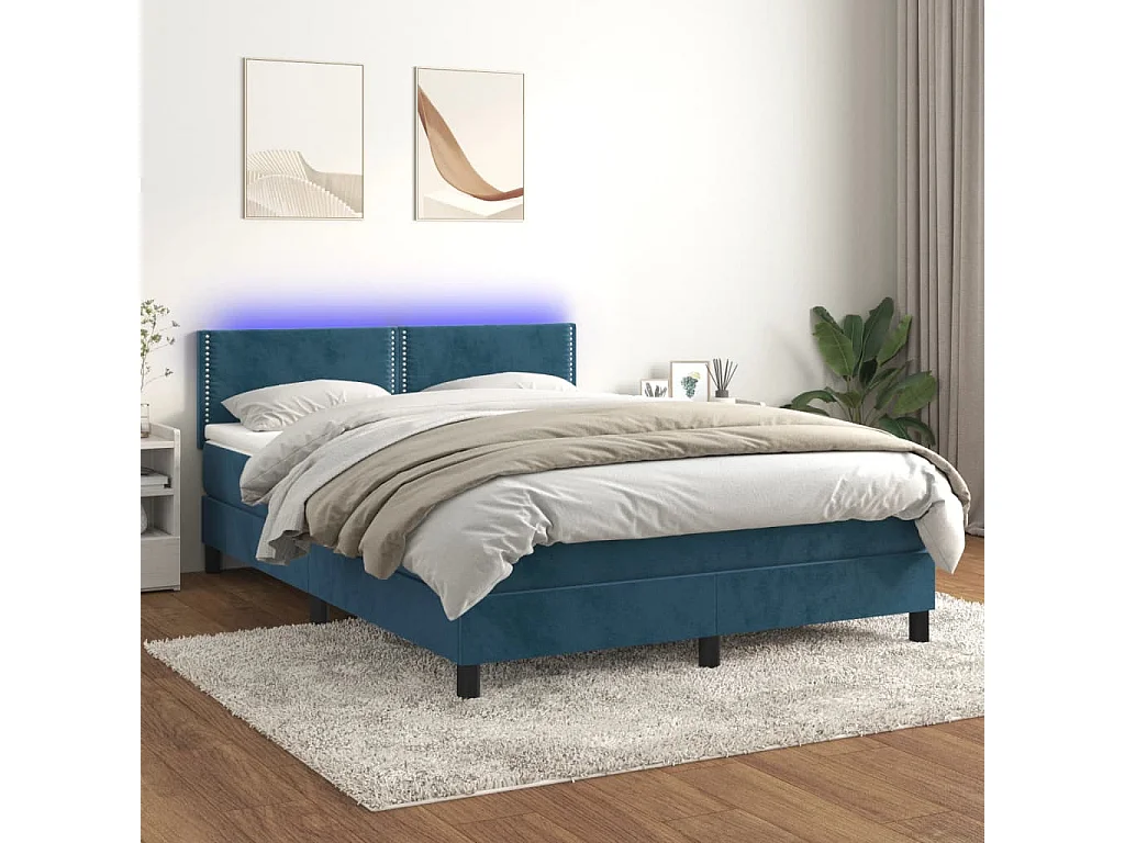 Boxspringbett mit Matratze & LED Dunkelblau 140x190 cm Samt