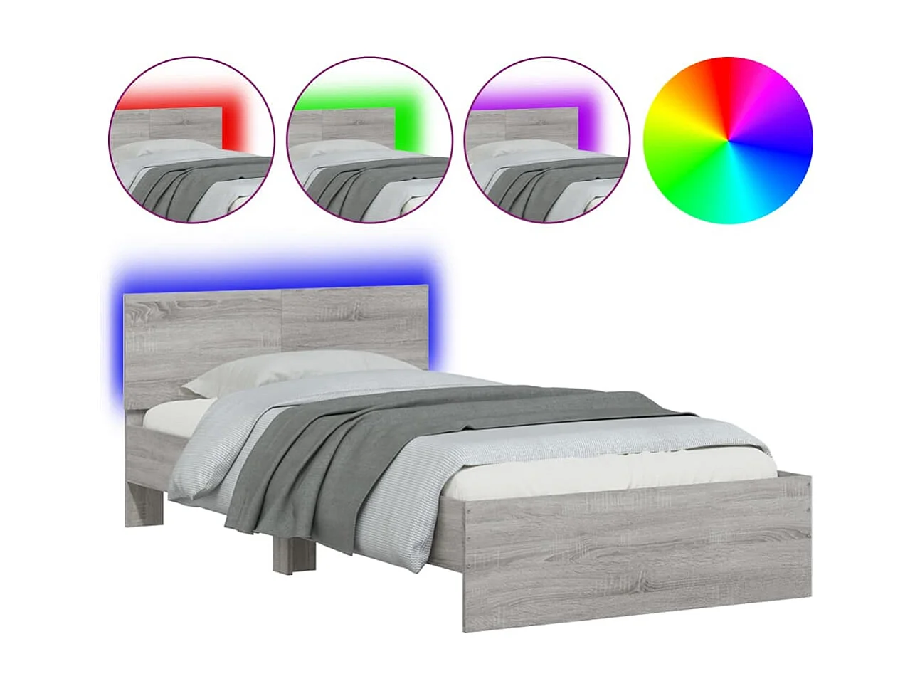 Giroletto con Testiera e LED Grigio Sonoma 100x200 cm