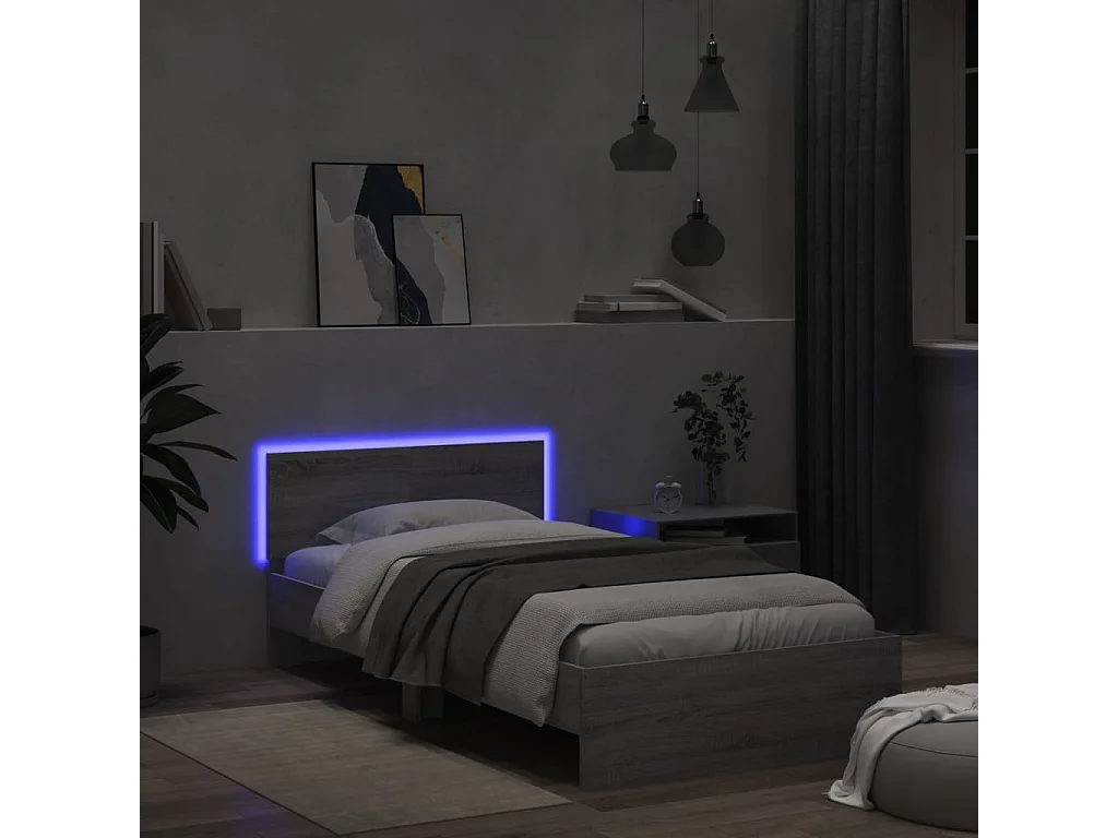 Giroletto con Testiera e LED Grigio Sonoma 100x200 cm