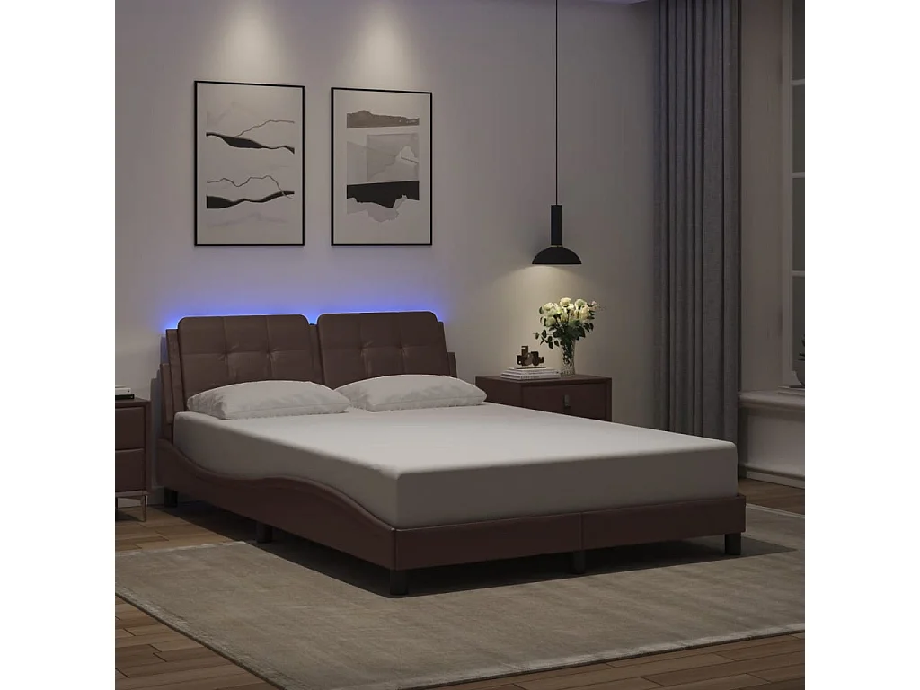 Cadre de lit avec LED sans matelas marron 120x200 cm