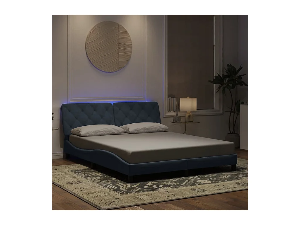 Bettgestell mit LED-Leuchten Dunkelgrau 160x200 cm Samt