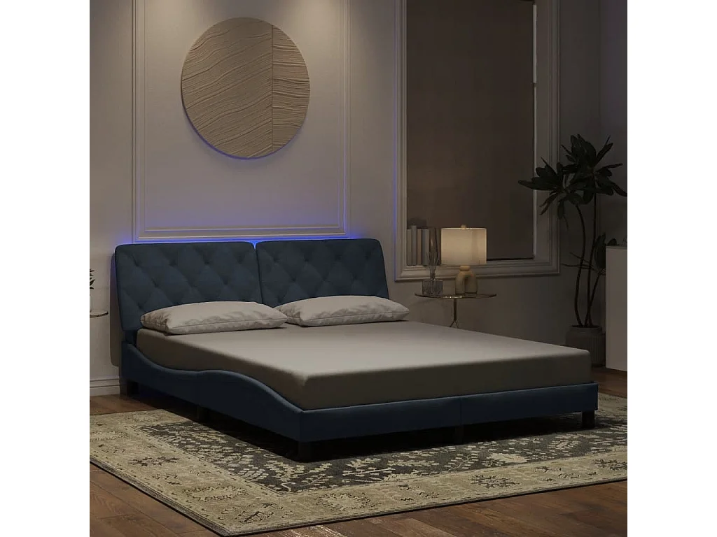 Cadre de lit avec LED sans matelas gris foncé 160x200cm velours