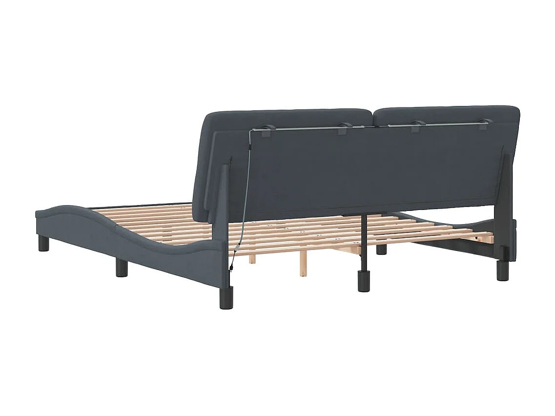 Cadre de lit avec LED sans matelas gris foncé 160x200cm velours