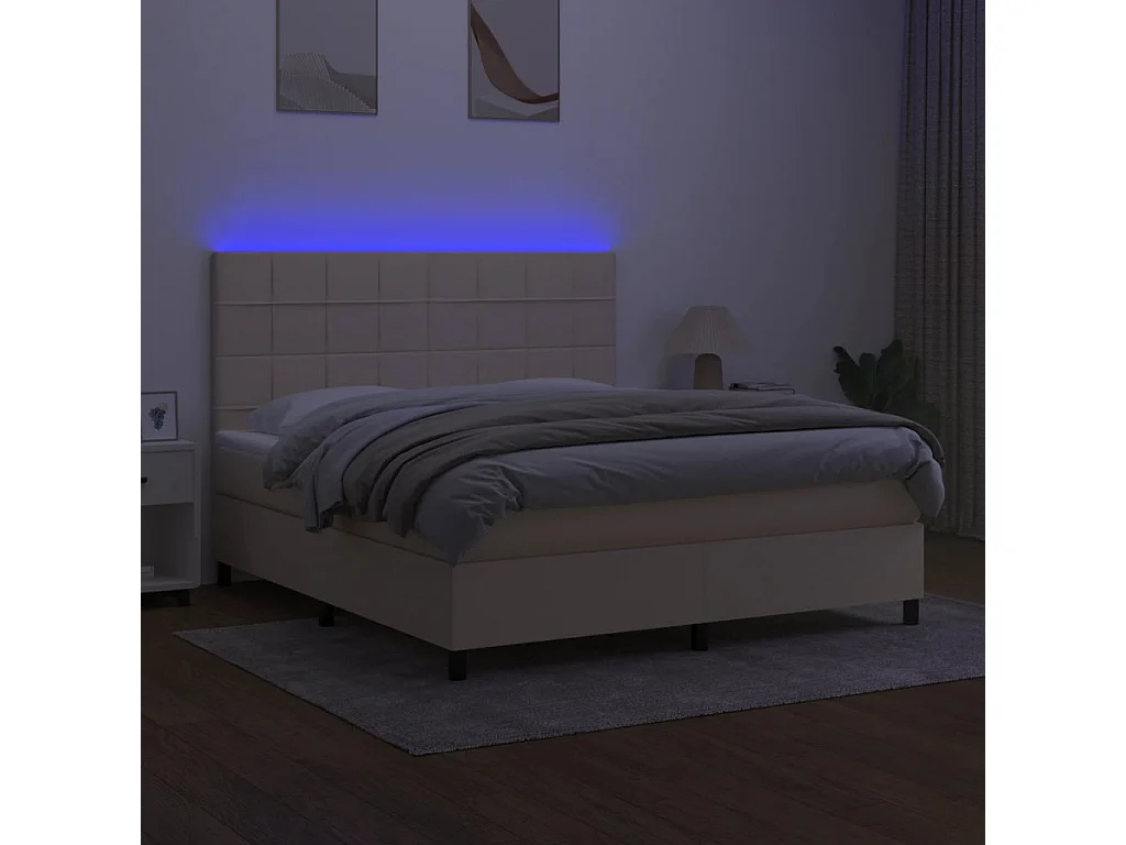 Letto a Molle con Materasso e LED Crema 180x200 cm in Tessuto
