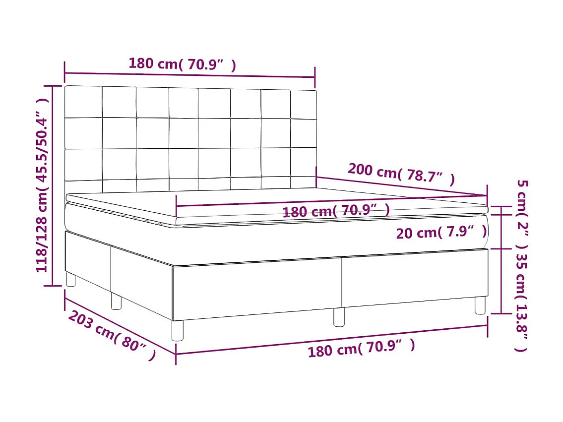 Letto a Molle con Materasso e LED Crema 180x200 cm in Tessuto