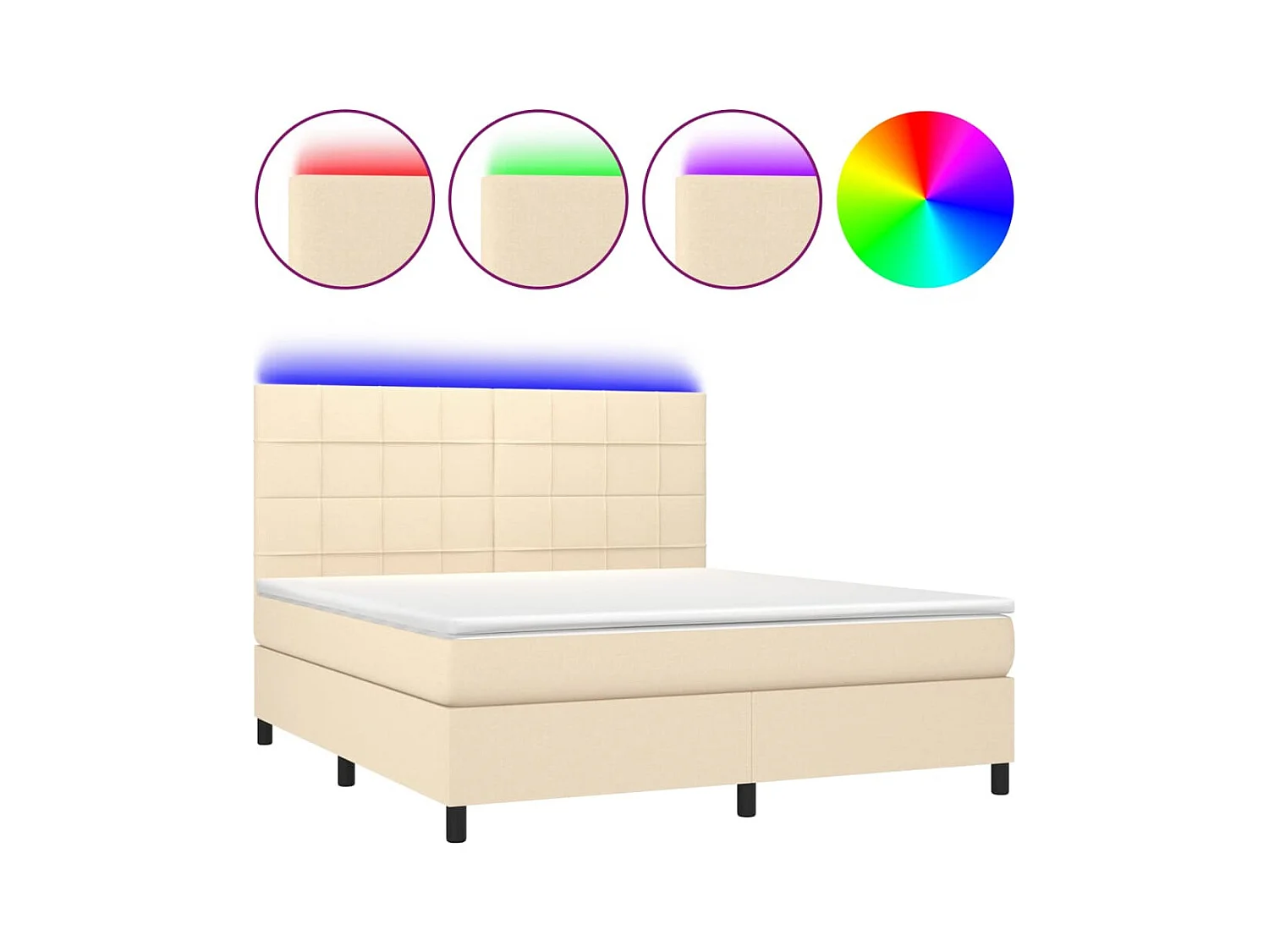 Sommier à lattes de lit et matelas et LED Crème 180x200cm Tissu