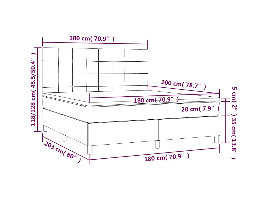 Sommier à lattes de lit et matelas et LED Crème 180x200cm Tissu