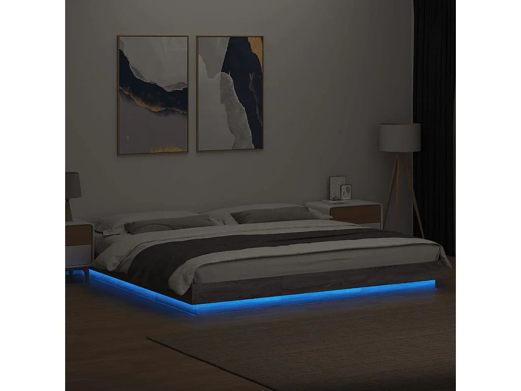 Cadre de lit et lumières LED sans matelas sonoma gris 180x200cm