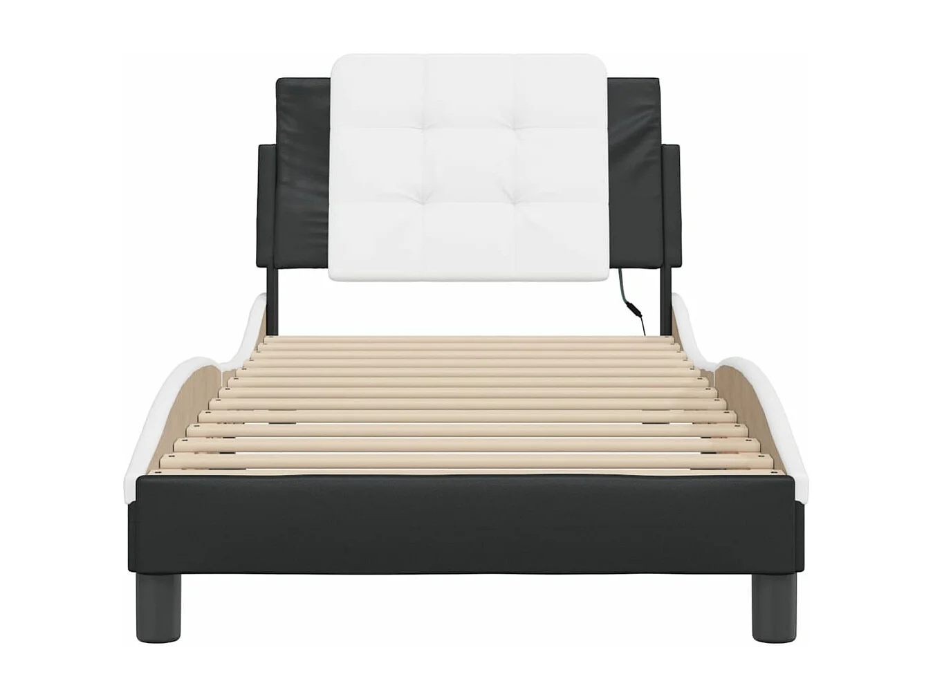 Estructura cama con LED cuero sintético negro y blanco 90x190cm