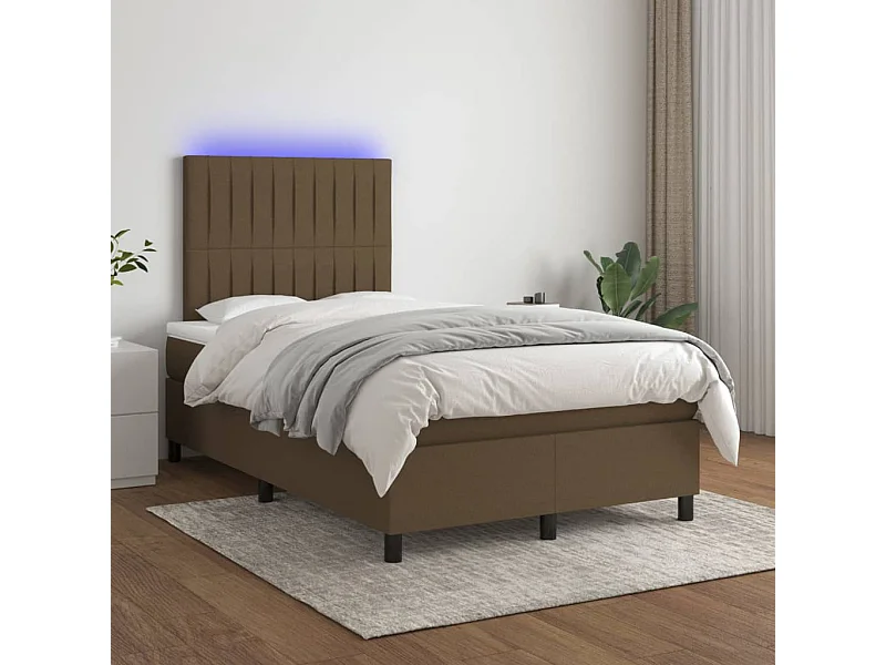 Letto a Molle Materasso e LED Marrone Scuro 120x200 cm Tessuto