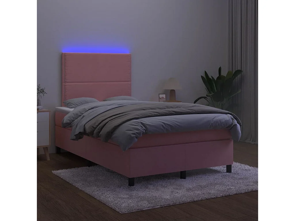 Sommier à lattes de lit et matelas LED rose 120x190 cm velours