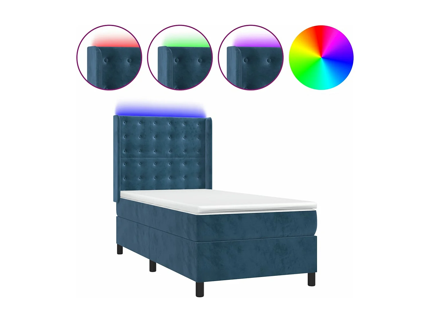Cama box spring c/ colchão/LED 90x200 cm veludo azul-escuro
