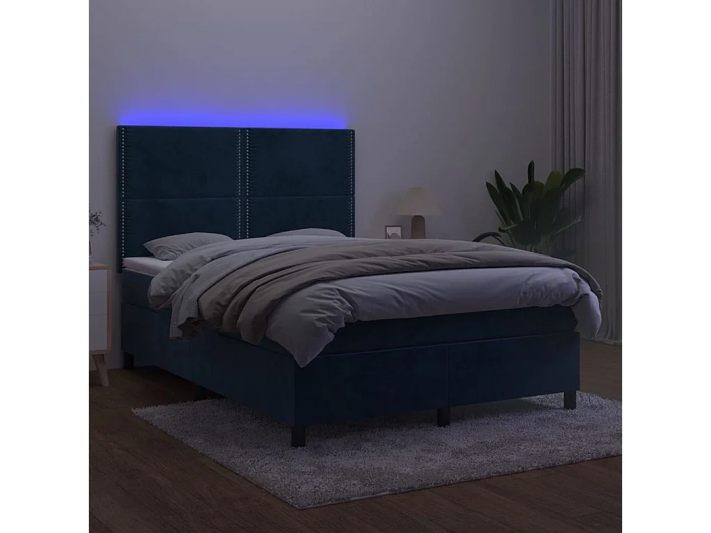 Letto a Molle con Materasso e LED Blu Scuro 140x190 cm