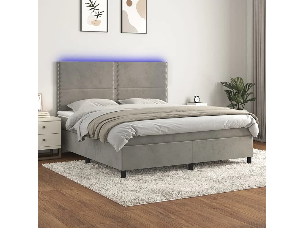 Sommier à lattes de lit matelas et LED Gris clair 160x200 cm