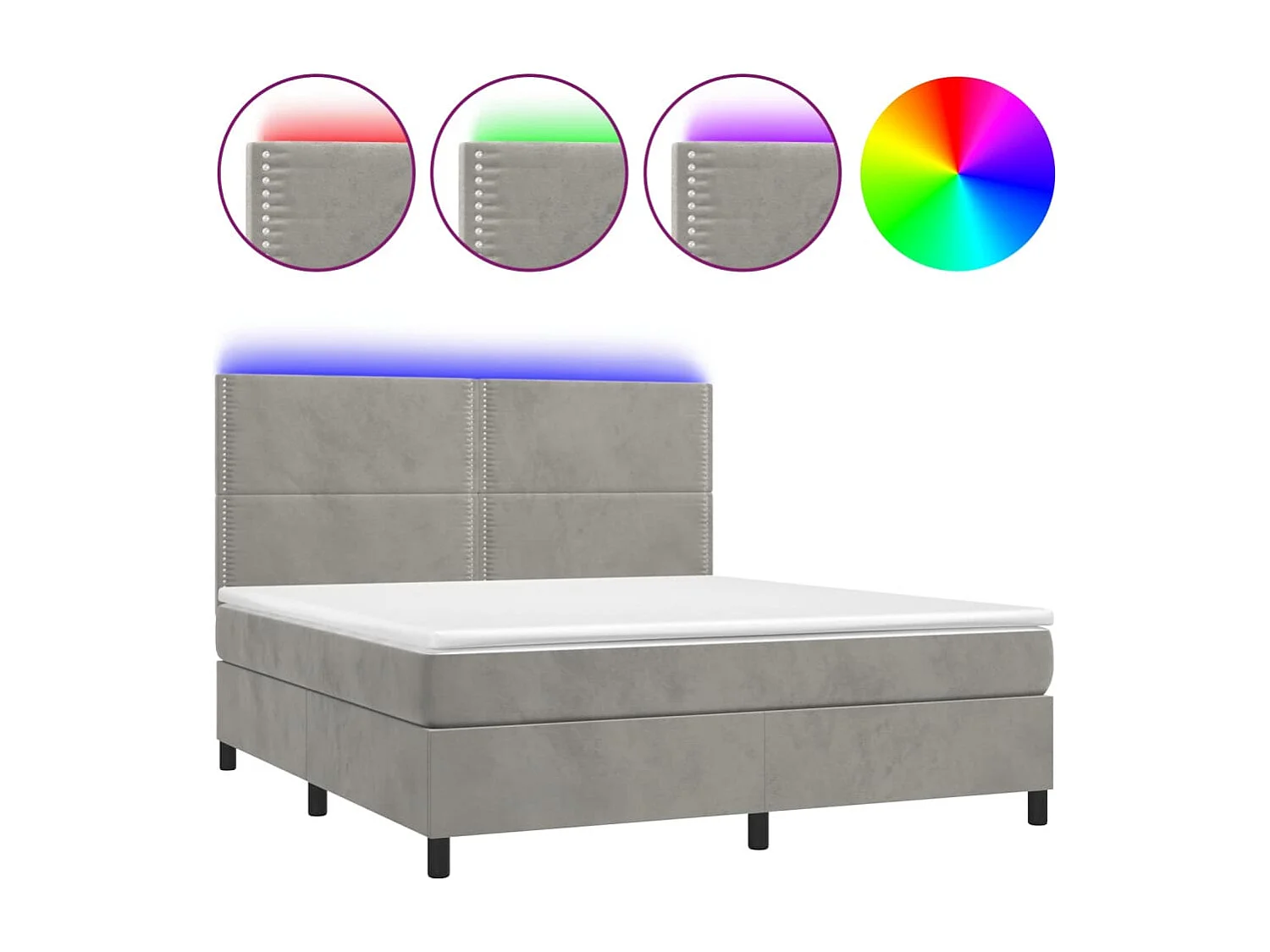 Sommier à lattes de lit matelas et LED Gris clair 160x200 cm