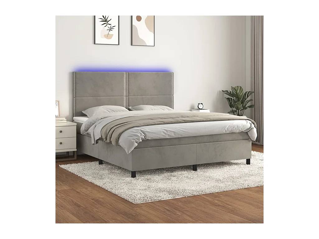 Boxspring met matras en LED fluweel lichtgrijs 160x200 cm