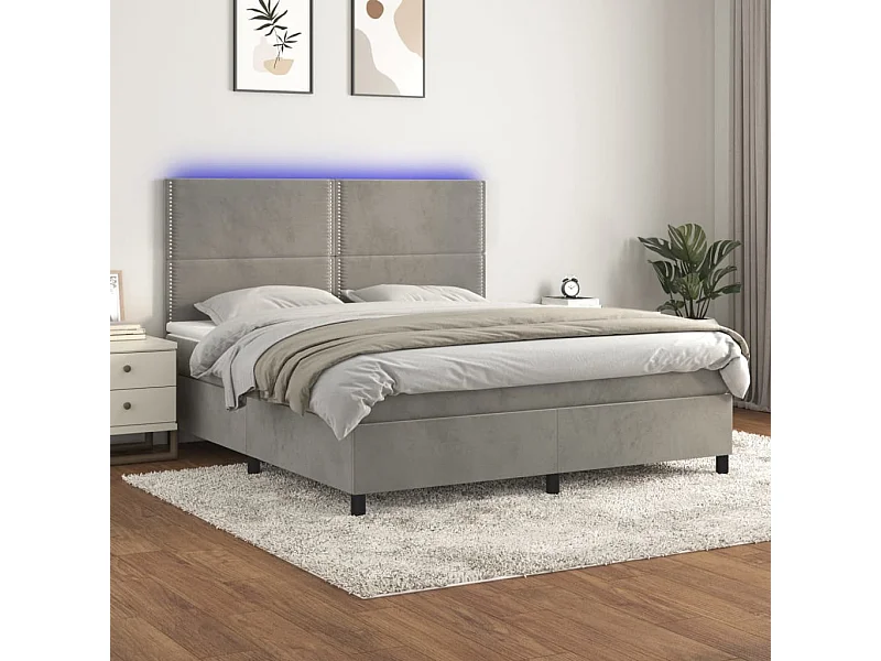 Sommier à lattes de lit matelas et LED Gris clair 160x200 cm