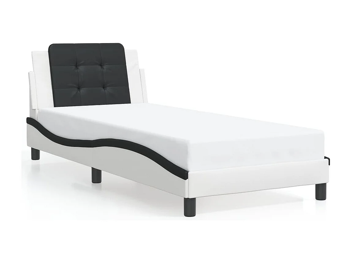 Estructura cama con LED cuero sintético blanco negro 80x200 cm
