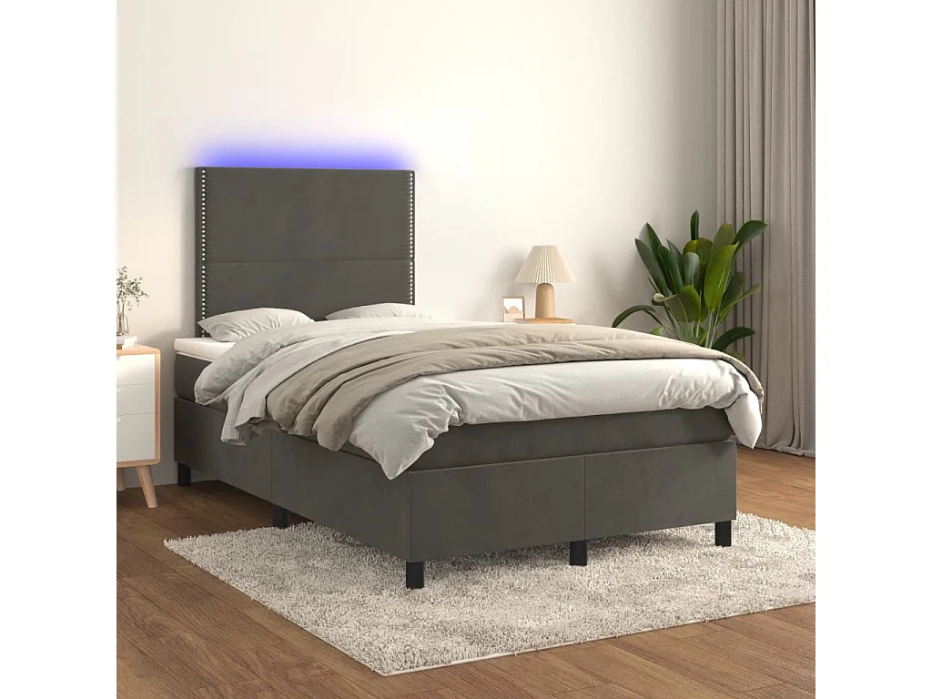 Sommier à lattes de lit avec matelas LED gris foncé 120x190 cm