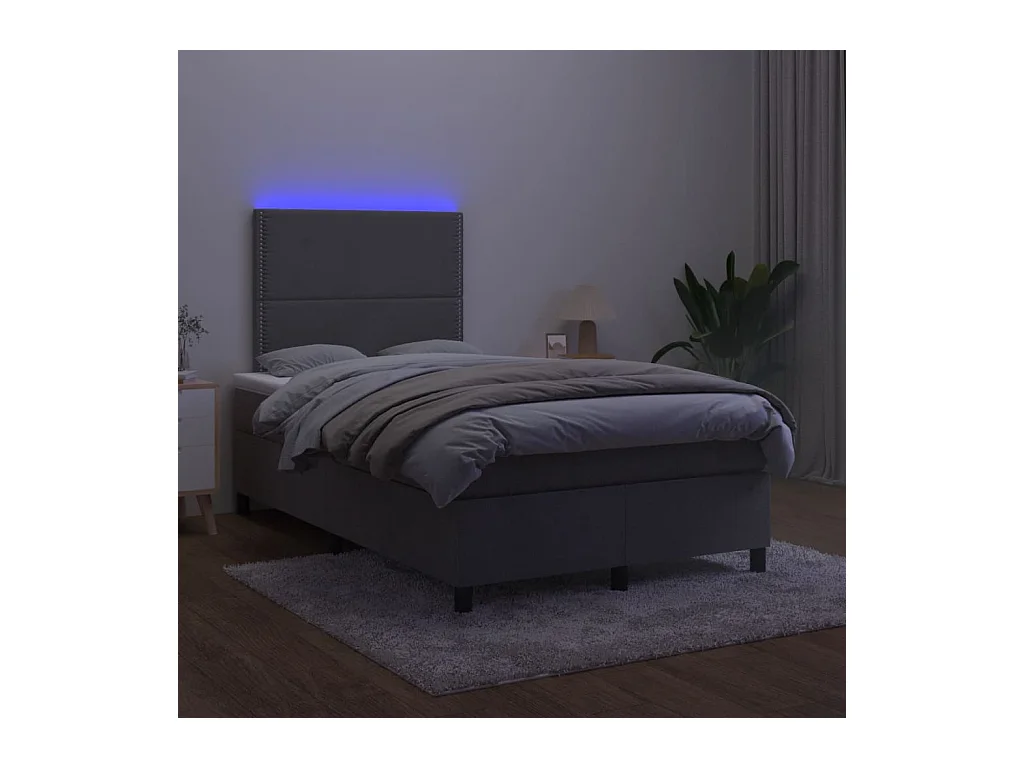 Sommier à lattes de lit avec matelas LED gris foncé 120x190 cm