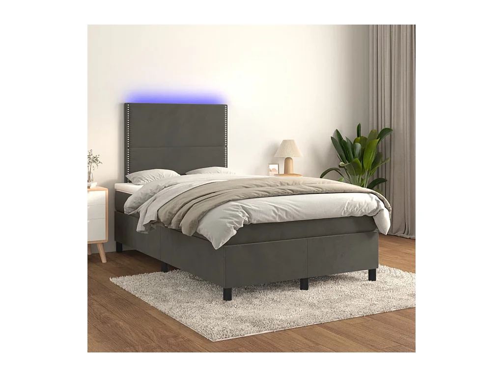 Sommier à lattes de lit avec matelas LED gris foncé 120x190 cm