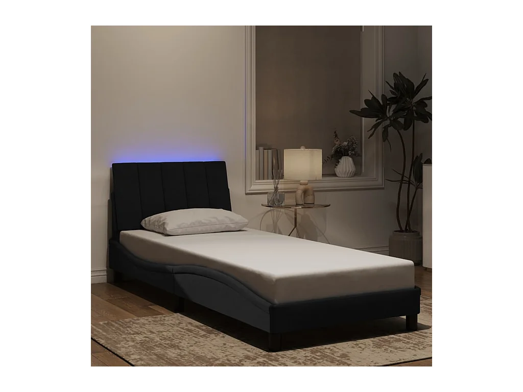 Cadre de lit avec LED sans matelas noir 90x200 cm velours