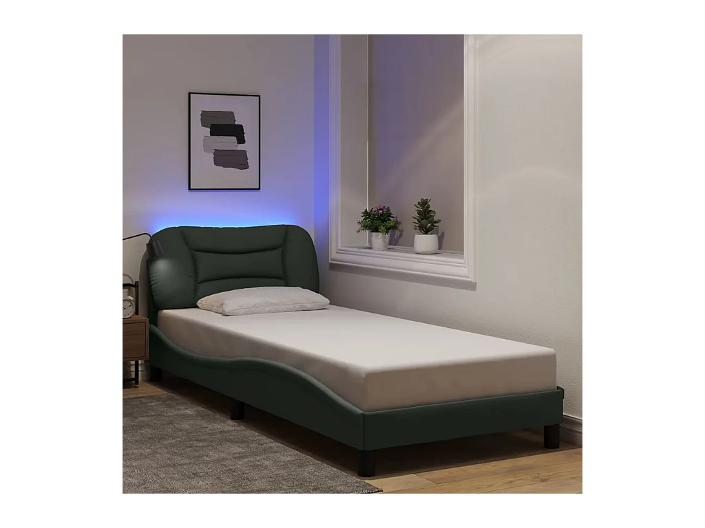 Cadre de lit avec LED sans matelas gris foncé 90x190 cm tissu