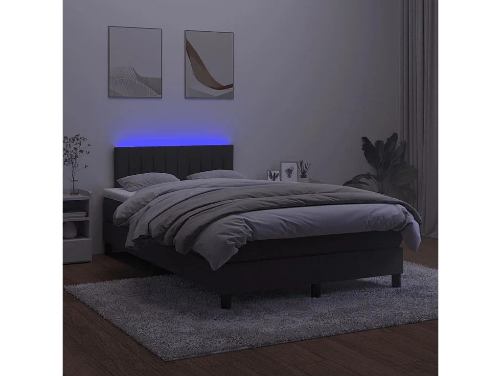 Sommier à lattes de lit et matelas LED noir 120x190 cm velours