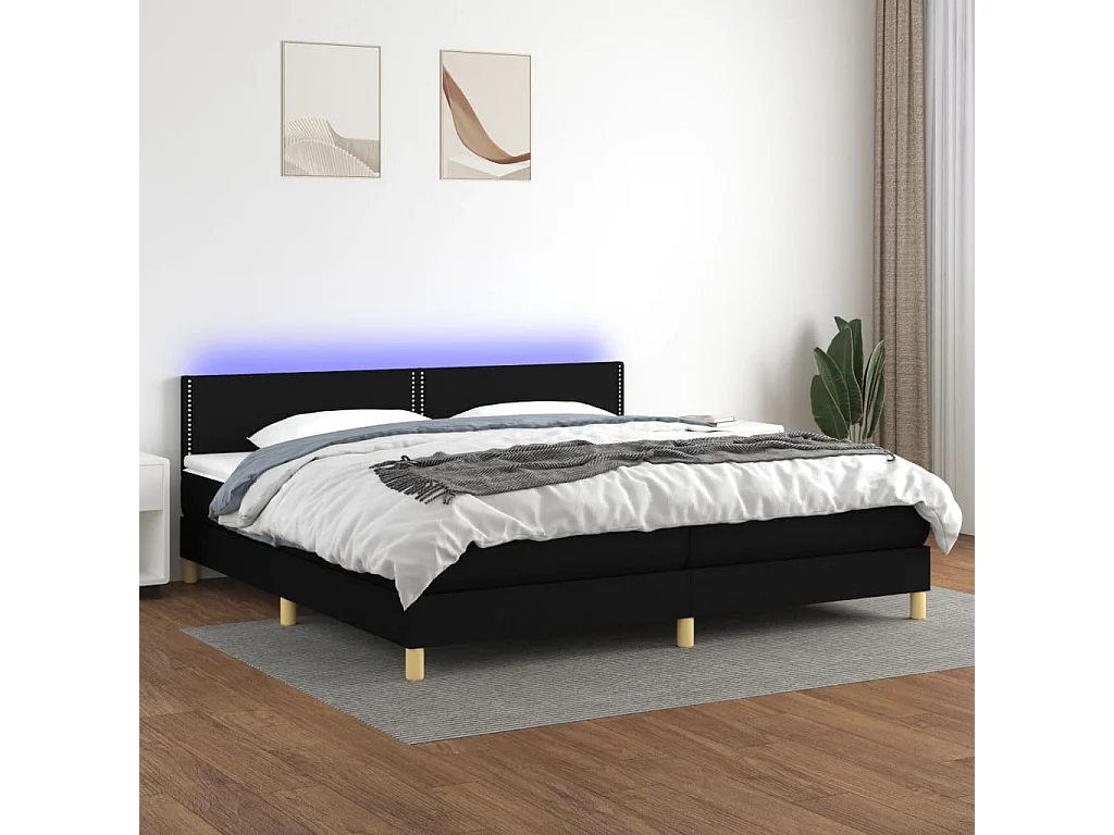 Letto a Molle Materasso e LED Nero 200x200cm in Tessuto