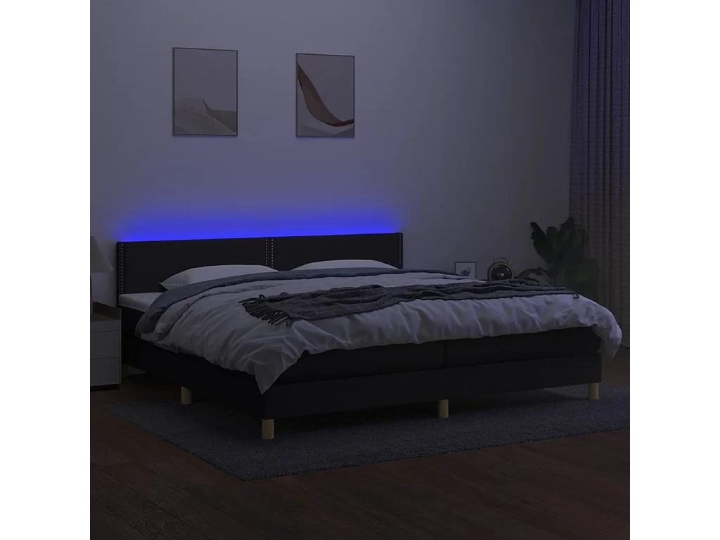 Letto a Molle Materasso e LED Nero 200x200cm in Tessuto