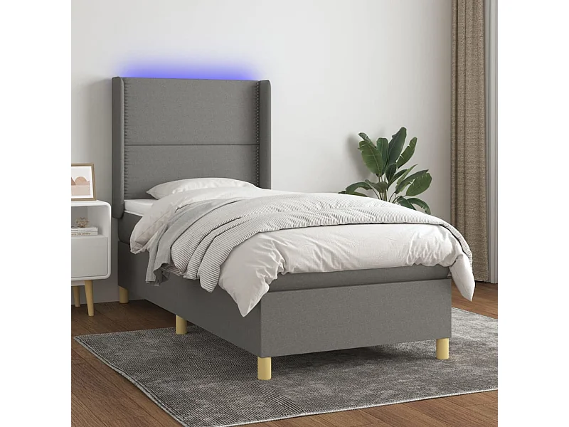 Sommier à lattes de lit matelas LED Gris foncé 90x200cm Tissu