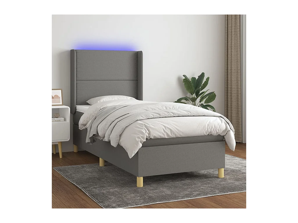 Boxspringbett mit Matratze & LED Dunkelgrau 90x200 cm Stoff
