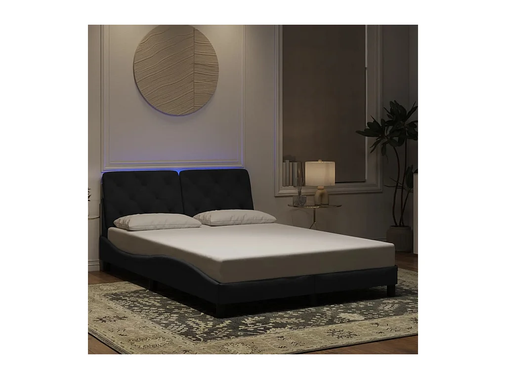 Bettgestell mit LED-Leuchten Schwarz 140x200 cm Samt