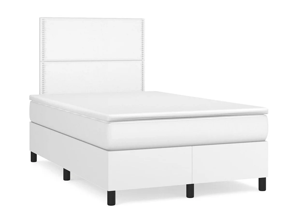 Cama box spring c/colchão/LED 120x190cm couro artificial branco