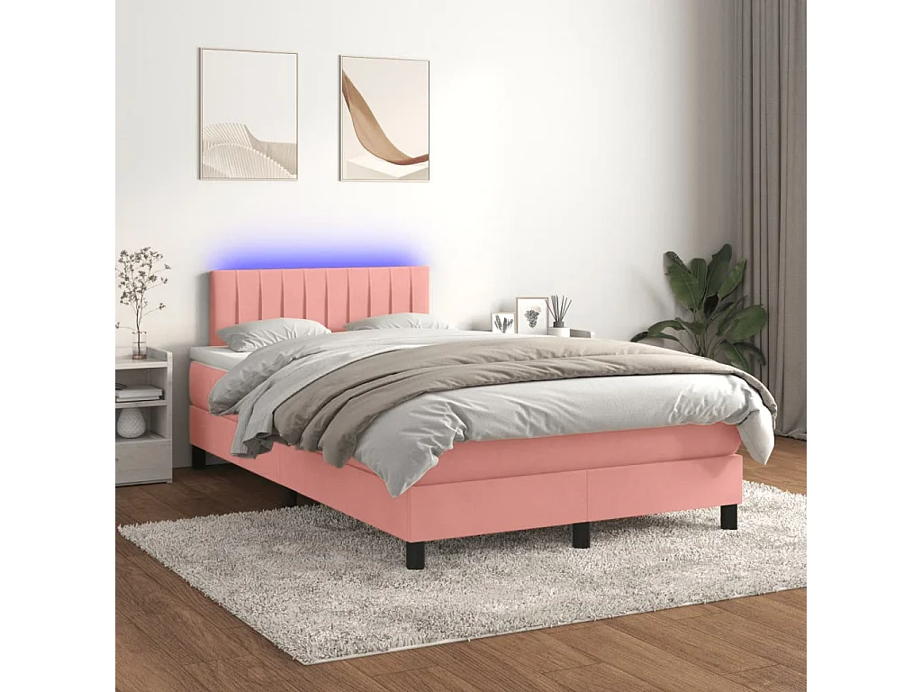 Letto a Molle con Materasso e LED Rosa 120x190 cm in Velluto