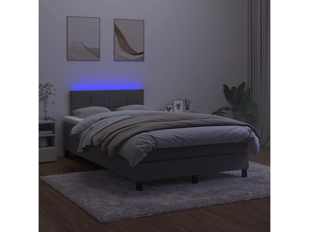 Sommier à lattes de lit avec matelas LED gris foncé 120x190 cm