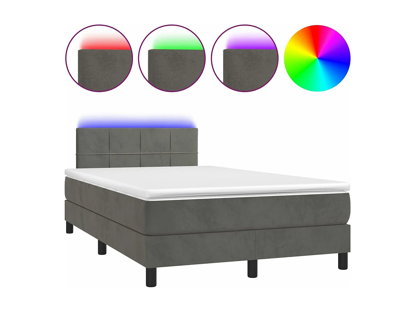 Letto a Molle Materasso e LED Grigio Scuro 120x190cm in Velluto