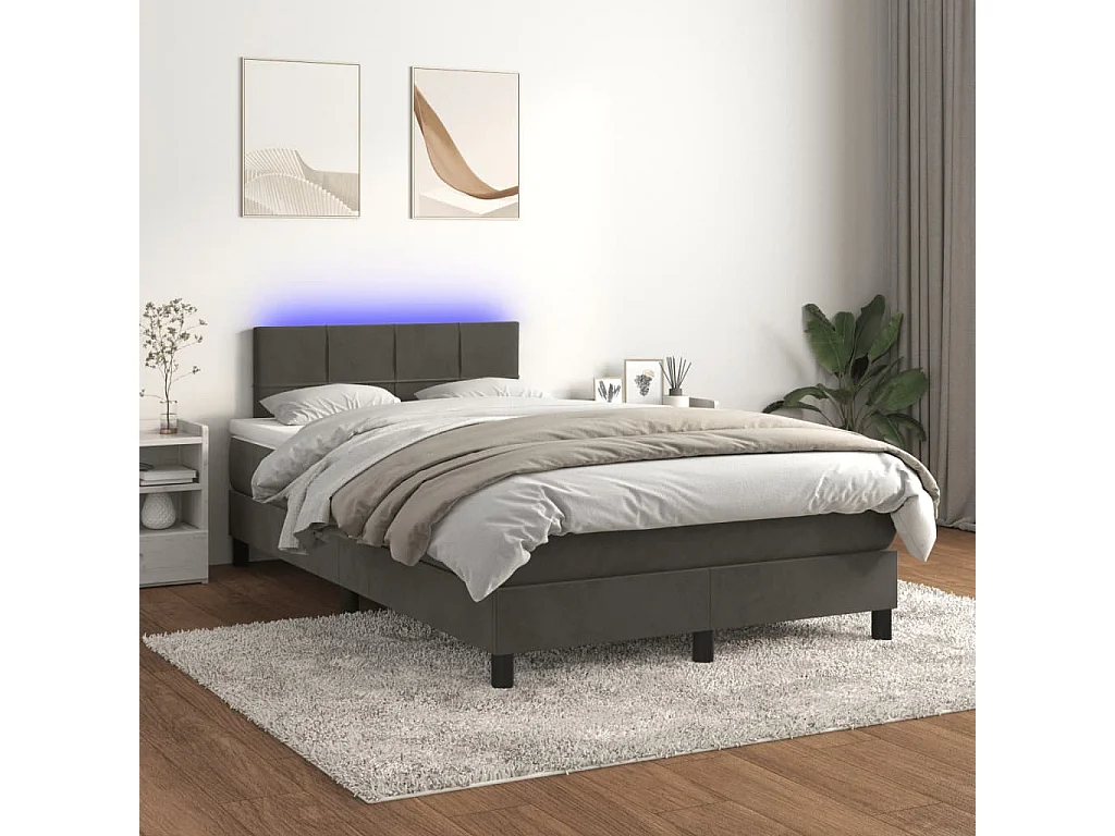 Letto a Molle Materasso e LED Grigio Scuro 120x190cm in Velluto