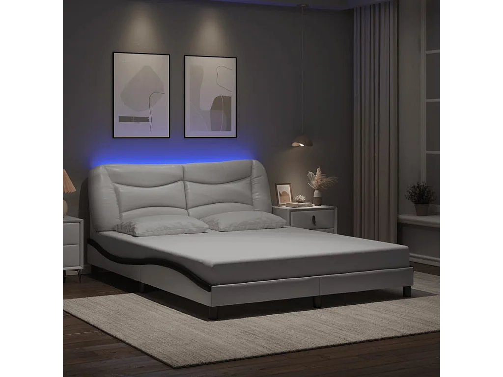 Cadre de lit avec LED sans matelas blanc et noir 160x200 cm