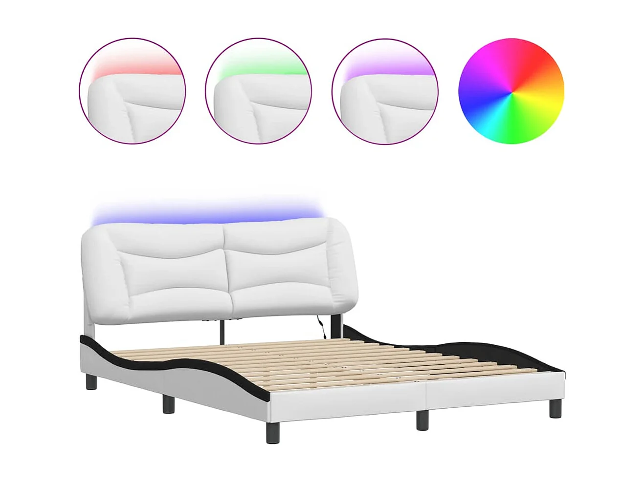 Cadre de lit avec LED sans matelas blanc et noir 160x200 cm