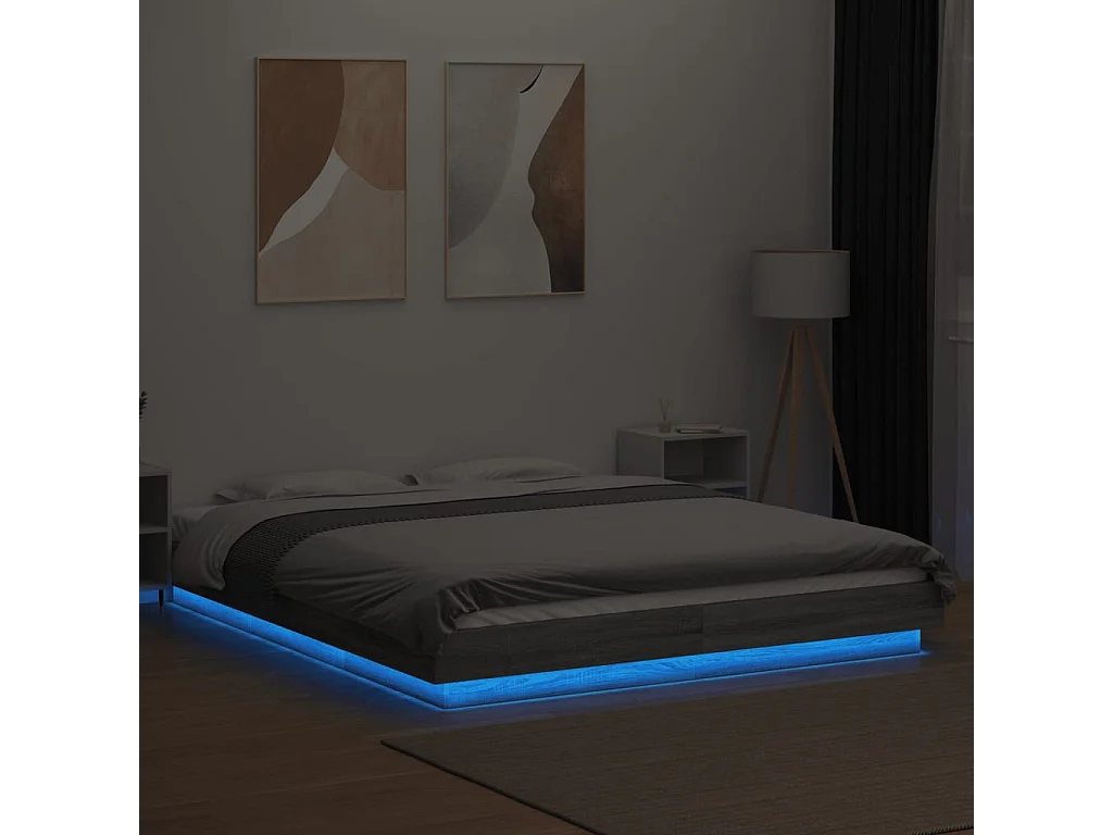 Cadre de lit et lumières LED sans matelas sonoma gris 150x200cm