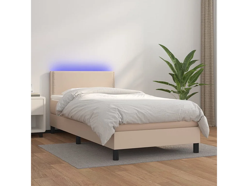 Sommier à lattes de lit matelas et LED Cappuccino 90x190cm