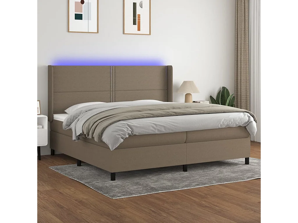 Sommier à lattes de lit matelas LED Taupe 200x200 cm Tissu